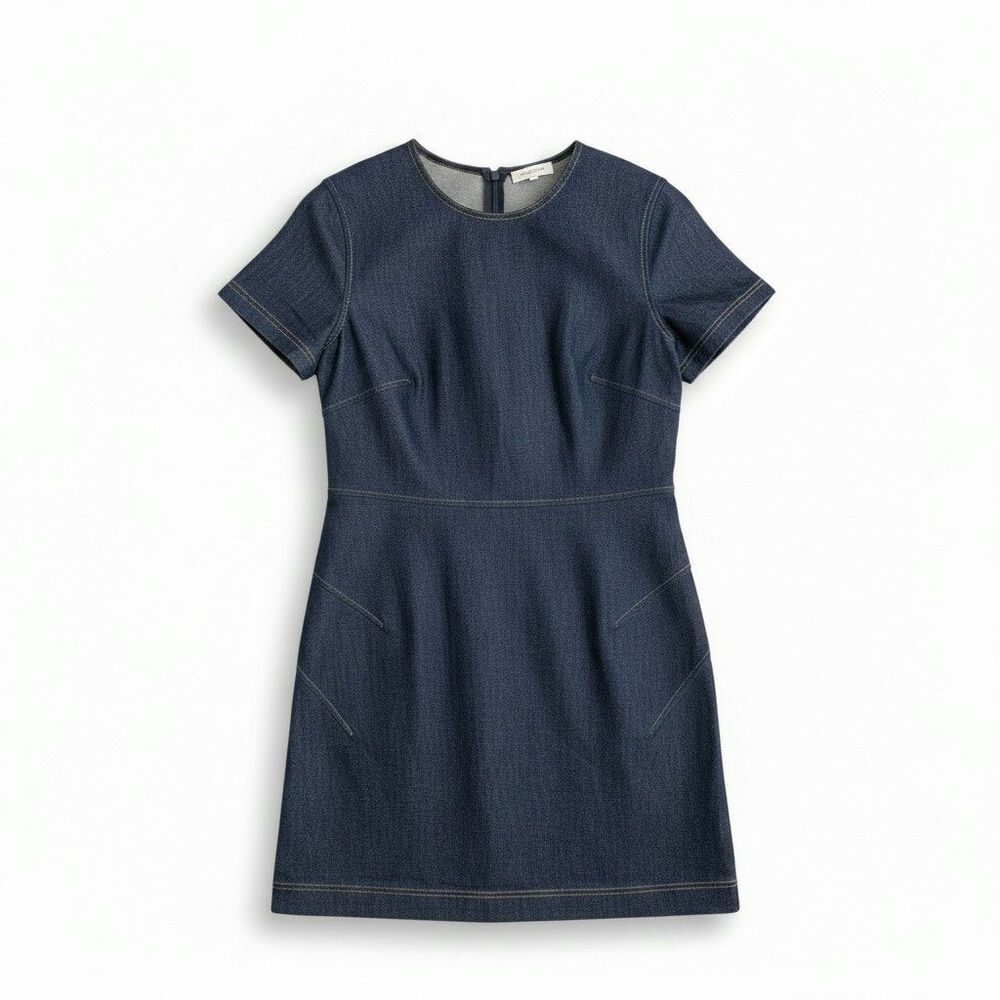 Lafayette148 Women Stretch Denim Short Sleeve Mini Dress Preppy Minimalist 8 New